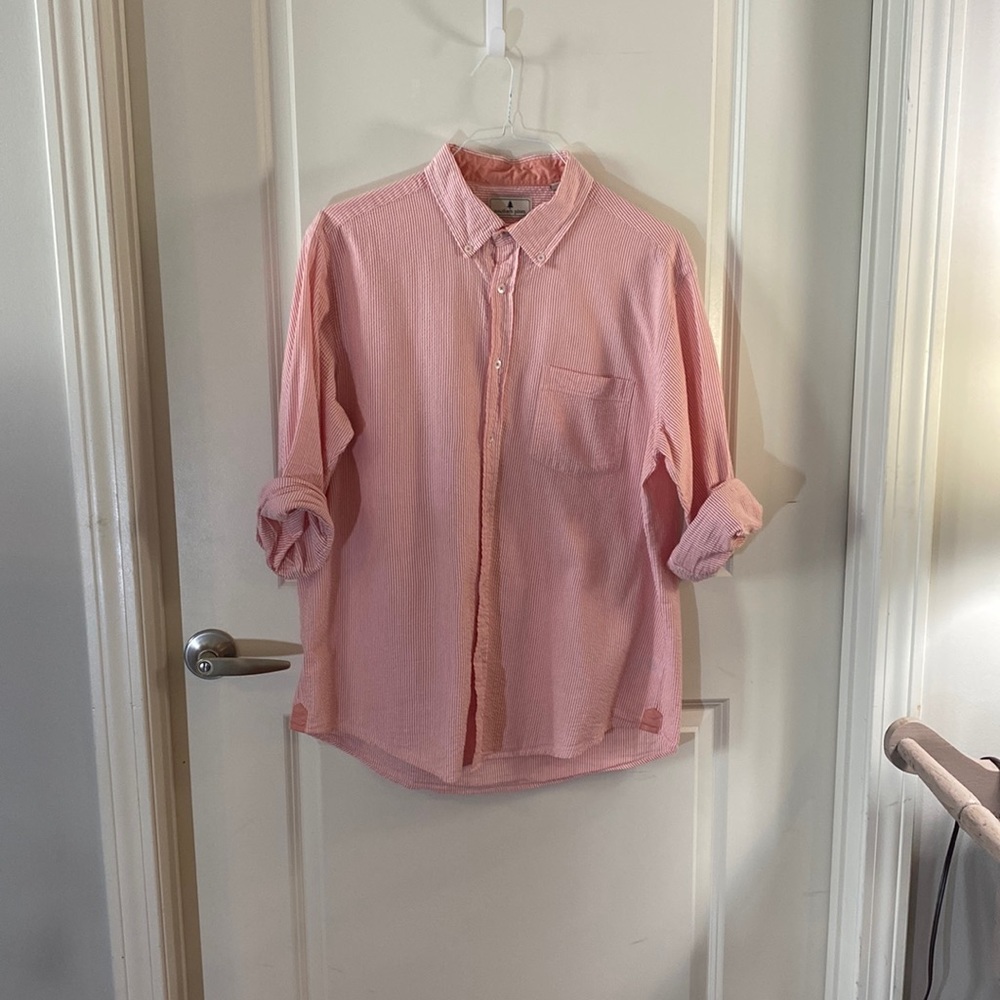Like New Salmon & White Seersucker Shirt